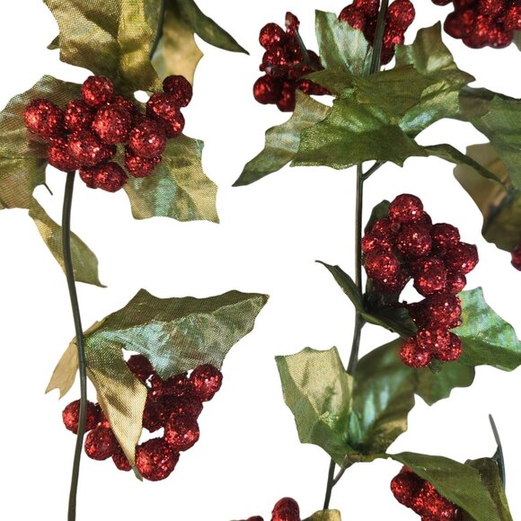 Glitter Holly Berry Christmas Garland 6 Ft Each Set Of 4 Holiday Decor New - Picture 5 of 9